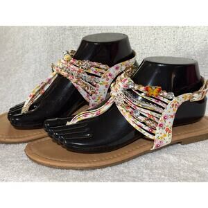 Cityclassifiedo Faux Leather Sandals Size 8 Floral Design Strappy Flat